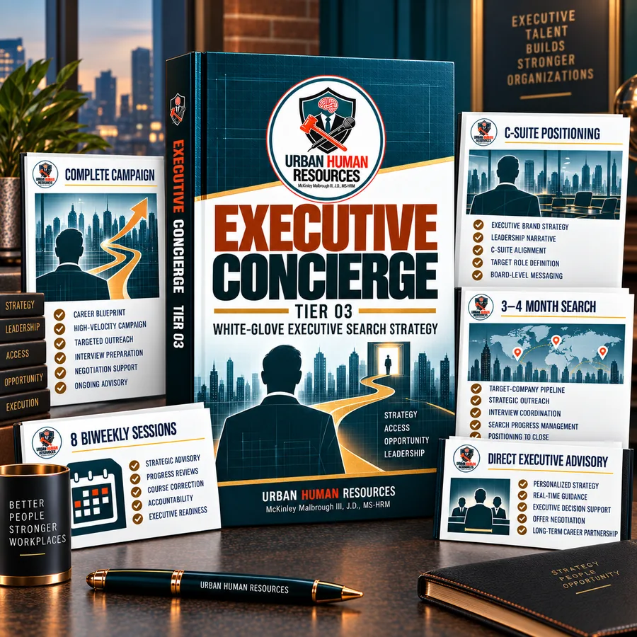 Executive Concierge tier 03: C-suite positioning, three to four month search, eight bi-weekly sessions and direct executive advisory