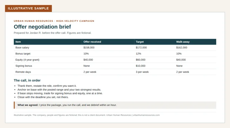 Sample offer negotiation brief from the High-Velocity Campaign