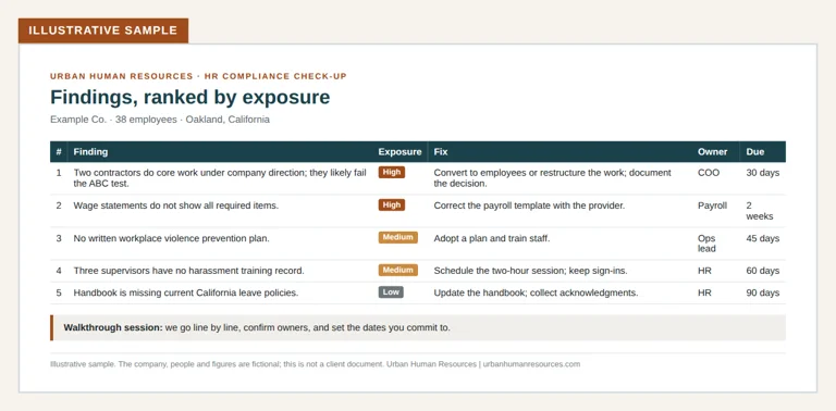 Sample compliance check-up findings ranked by exposure
