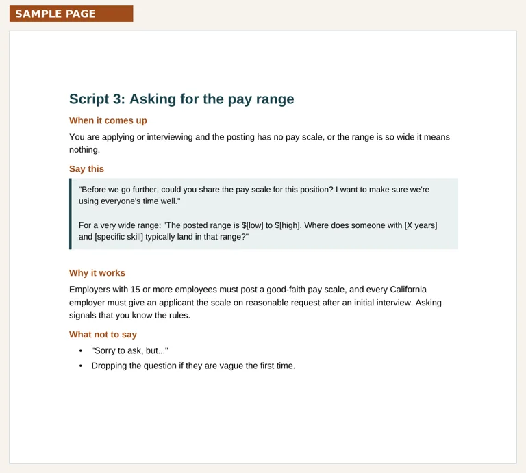 A page from the Negotiation Script Pack