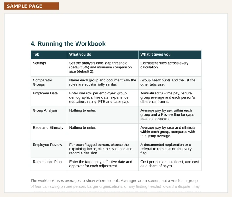 A page from the Pay equity audit workbook