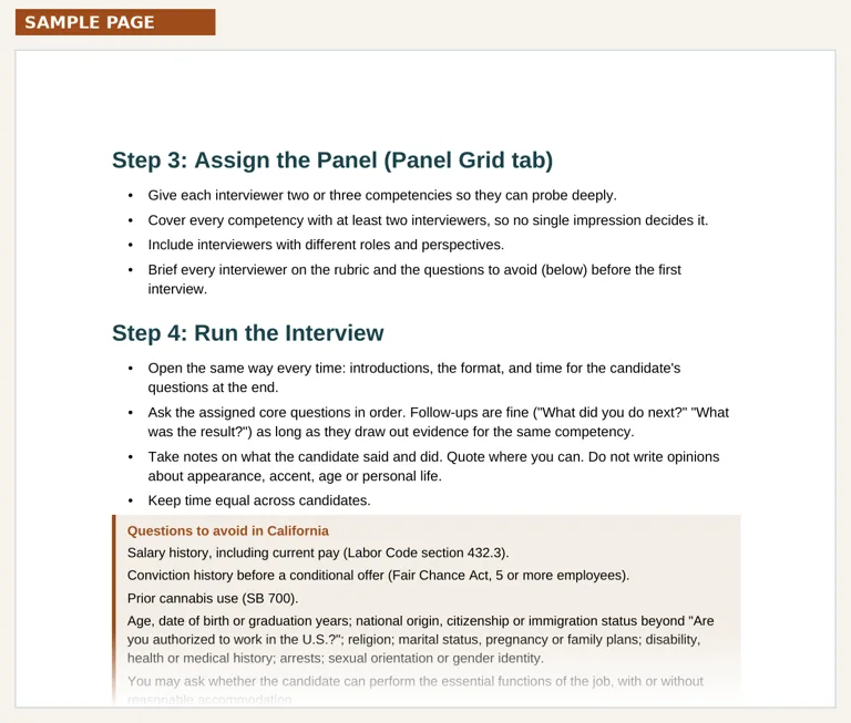 A page from the Structured interview scorecard system